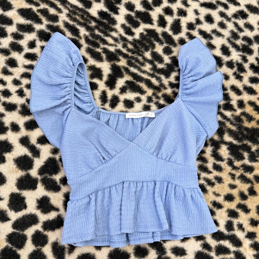 Altar'd State Light Blue Ruffled Top